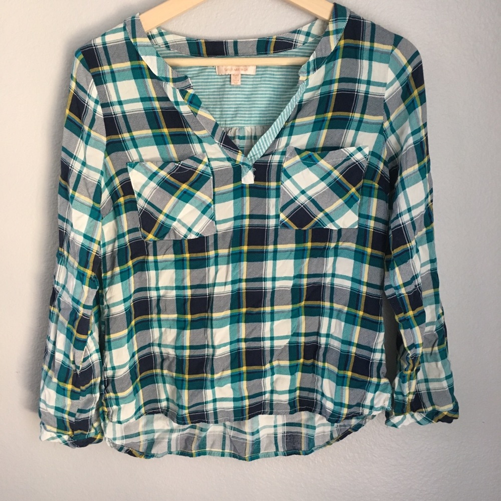 Stitch Fix | Skies Are Blue | Plaid 3/4 Sleeve Top